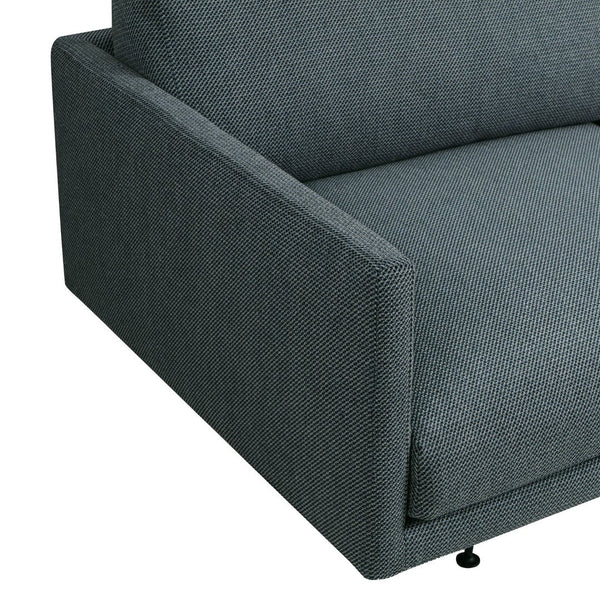 Gray textured fabric sofa with a modern, minimalist design and subtle pattern.