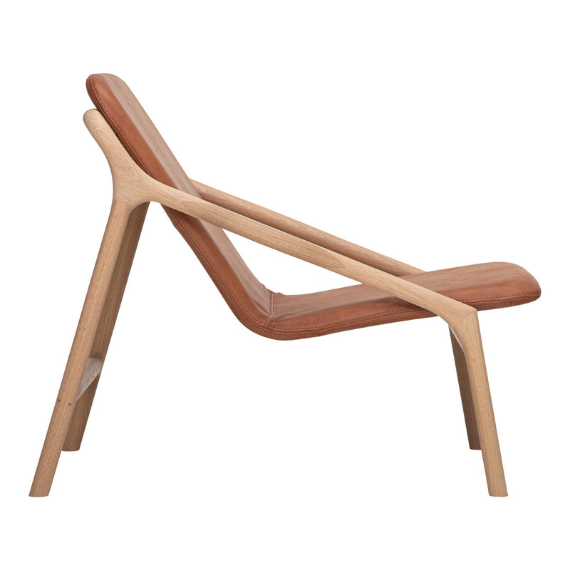 Minimalist wooden chair with natural wood finish and rich brown seat, showcasing sleek lines and contemporary design.