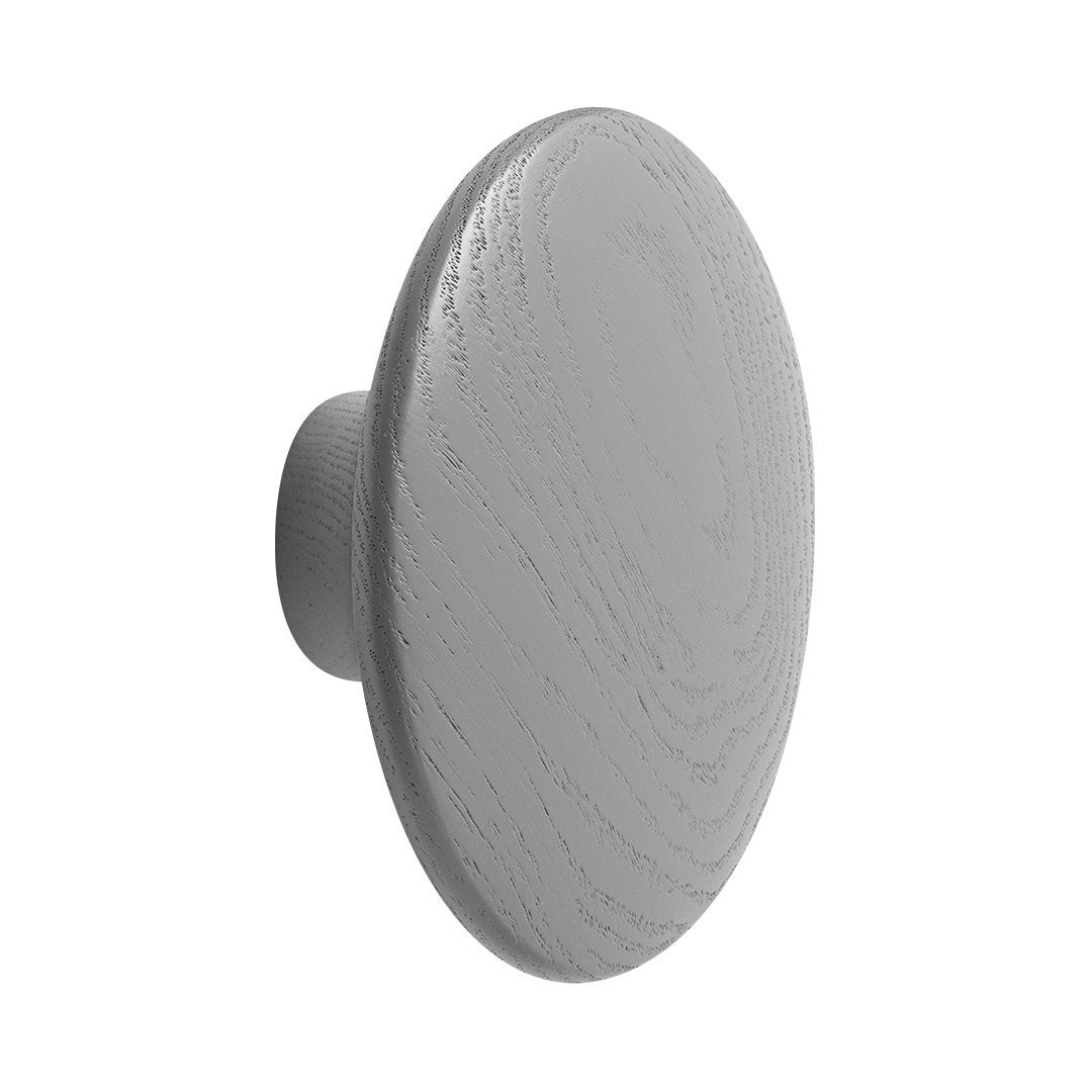 Gray round wooden knob with a smooth finish and natural wood grain texture. Ideal for modern decor.
