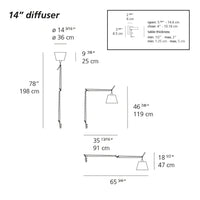 Modern gray and white lamp diffuser with sleek lines and minimalist design, measuring 14 inches in diameter.
