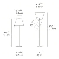 Modern floor lamp with a sleek white shade and silver base, featuring clean lines and a minimalist design.