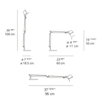 Adjustable desk lamp with a sleek silver finish, featuring articulated joints and a minimalist design.