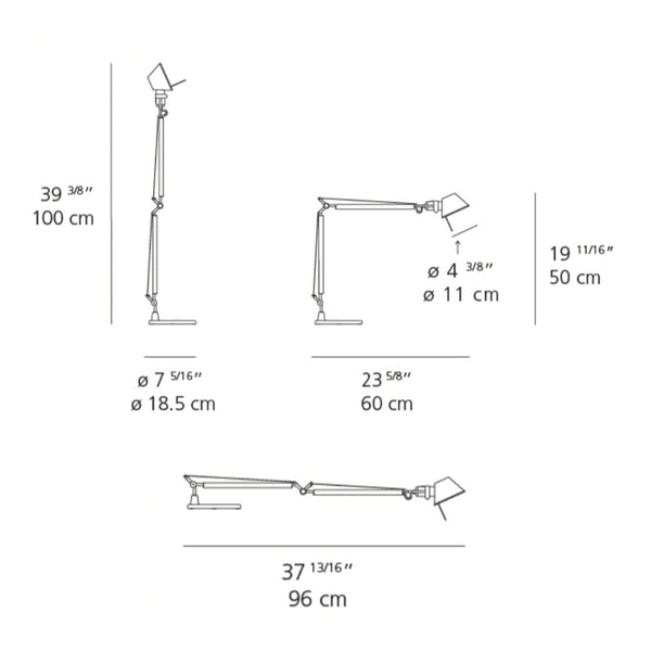 Adjustable desk lamp with a sleek silver finish, featuring articulated joints and a minimalist design.