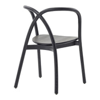 Black curved metal chair with a smooth gray seat, showcasing a minimalist design and sleek modern lines.