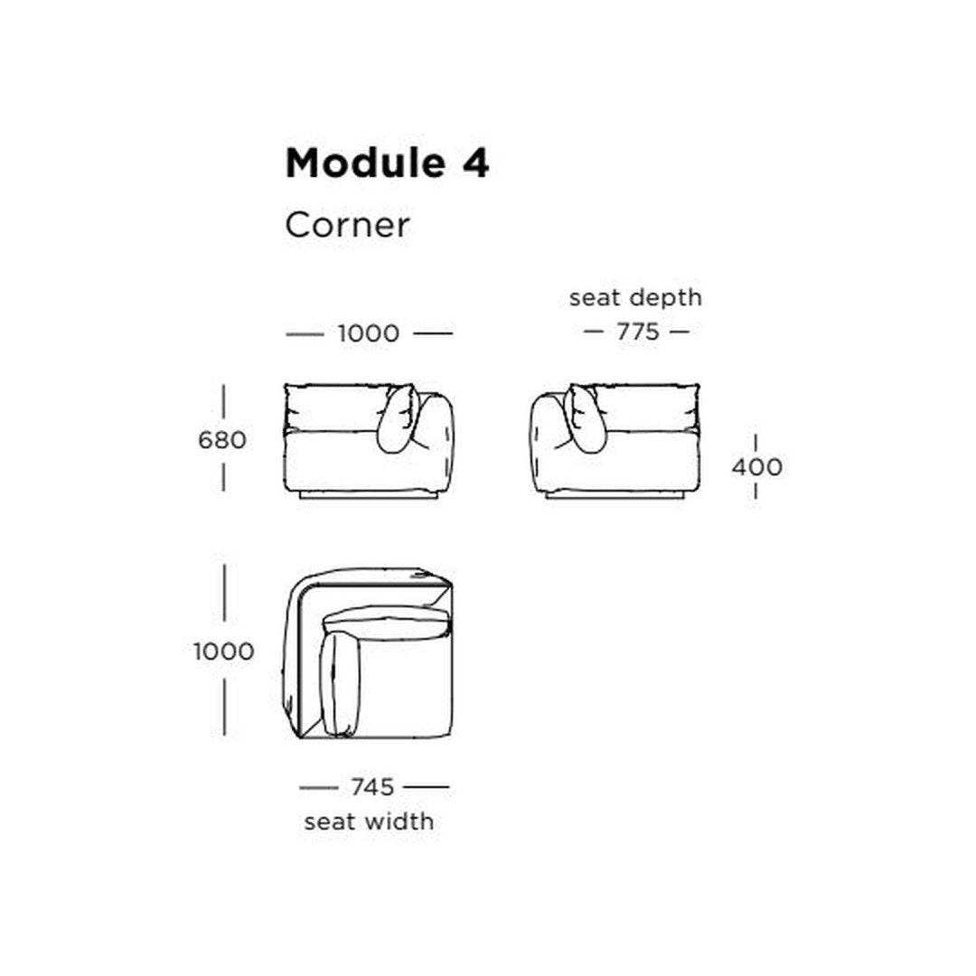 "Corner module in soft gray fabric with minimalist outline and sleek modern design."