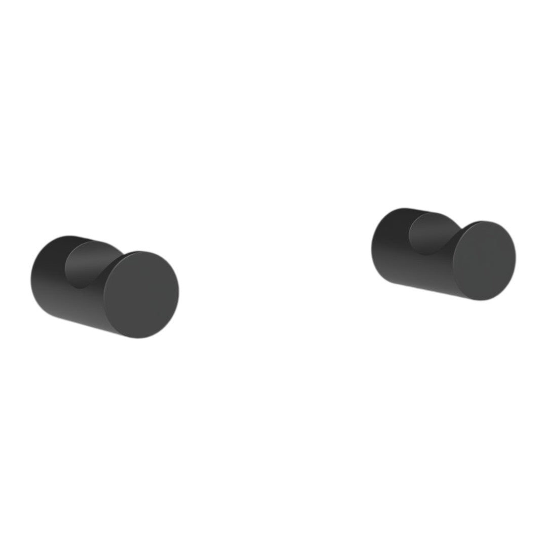 Black round coat hooks with a sleek, minimalist design, perfect for modern home decor.