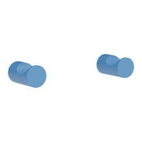 Pair of smooth, round blue knobs with a simple, modern design on a white background. Perfect for any decor.