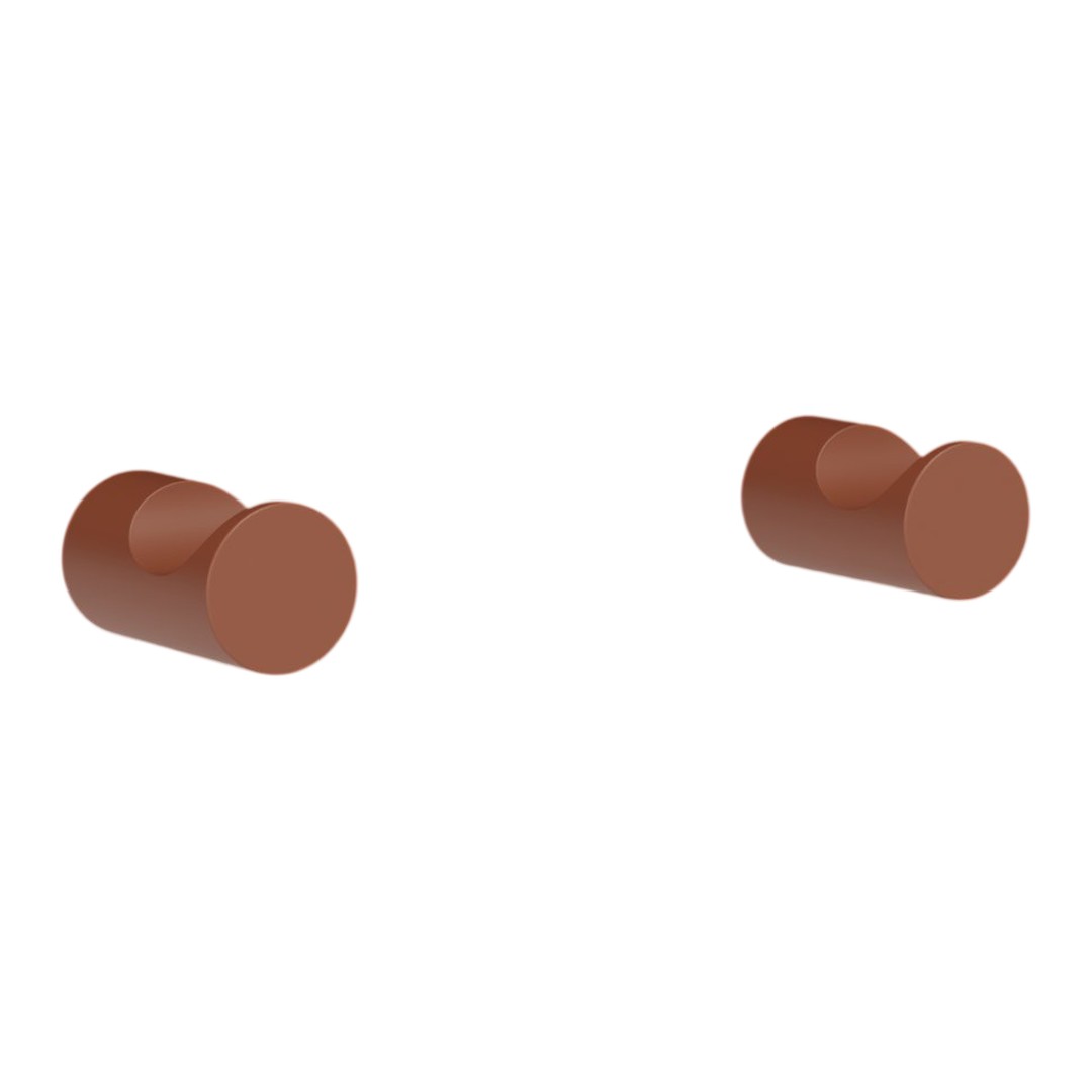 Brown round pair of minimalist wall hooks, smooth texture, and simple design for modern home decor.