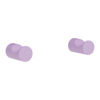Pair of minimalist lavender purple cylindrical knobs on a white background. Simple, modern design with solid color.
