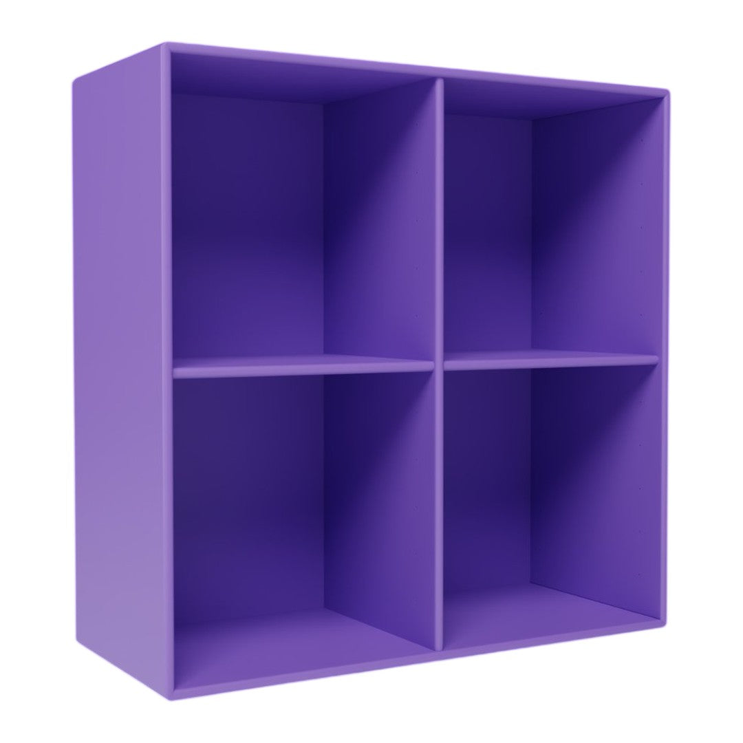 Purple four-cube storage organizer with a smooth, modern finish, perfect for vibrant decor.