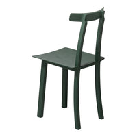 Green minimalist wooden chair with a sleek, simple design and smooth lines, perfect for modern decor.