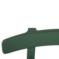 Green wooden chair with a smooth finish and minimalist design, highlighting elegant curves and clean lines.