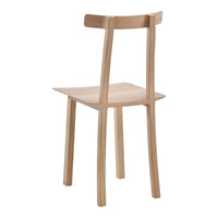 Natural wood chair with a light, smooth finish and minimalist design, featuring no patterns and clean lines.