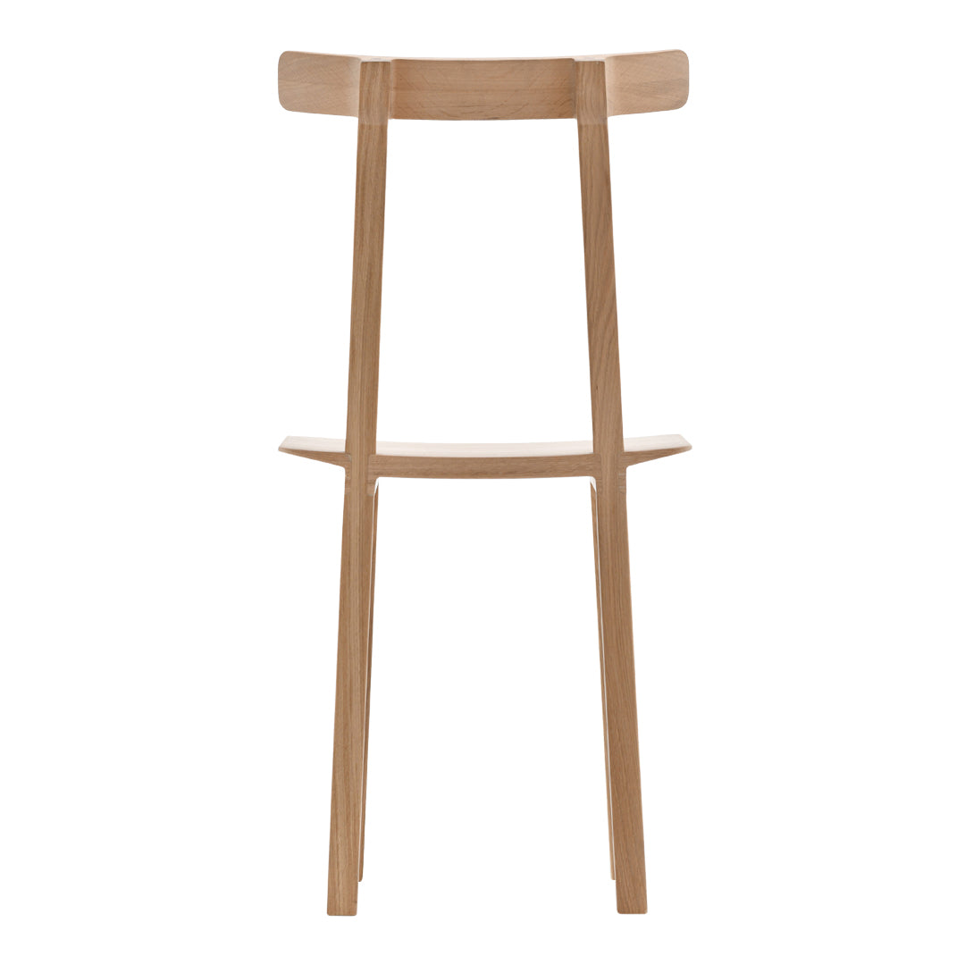 Natural wood bar stool featuring a minimalist design and smooth, light oak finish. Perfect for modern decor.