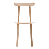 Natural wood chair with a light beige finish and minimalist design, showcasing smooth lines and subtle textures.