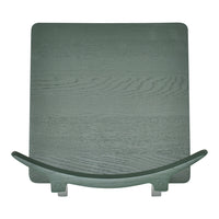 Green wooden table with a smooth, flat surface and curved edges, showcasing a natural wood grain pattern.