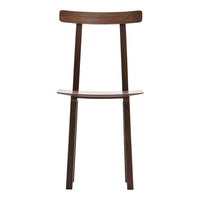 Modern wooden chair in rich brown finish with simple, sleek design and smooth clean lines. Ideal for contemporary spaces.