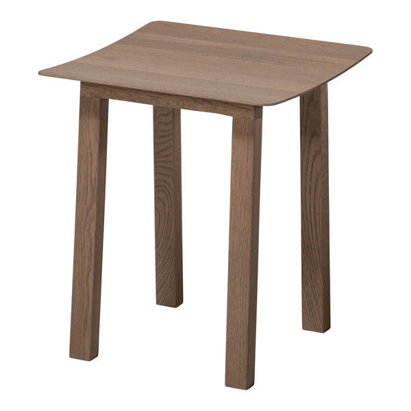 Brown wooden table with a smooth, square top and four straight legs, showcasing a sleek minimalist design.