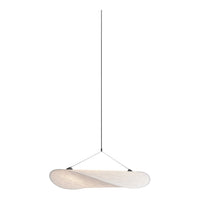 Sleek white pendant light with soft curved design, featuring a subtle textured pattern. Perfect for modern decor.