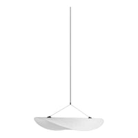 Sleek white pendant light with smooth, curved design and minimalist aesthetic, perfect for modern decor.