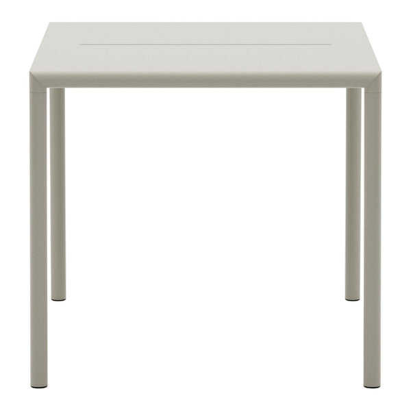 Light grey square table with a minimalist design and smooth surface, perfect for modern interiors.