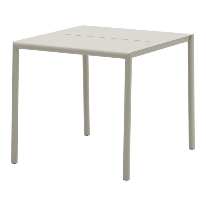 Light gray square table with a smooth, minimalist surface and clean lines, perfect for modern decor.