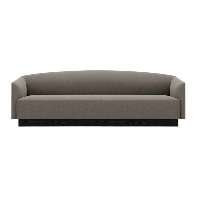 Modern gray sofa with sleek lines and a minimalist design, featuring a solid black base. Perfect for contemporary interiors.