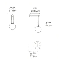 Line drawings of round pendant light dimensions, showcasing a sleek, minimalist design with various sizes and shapes.