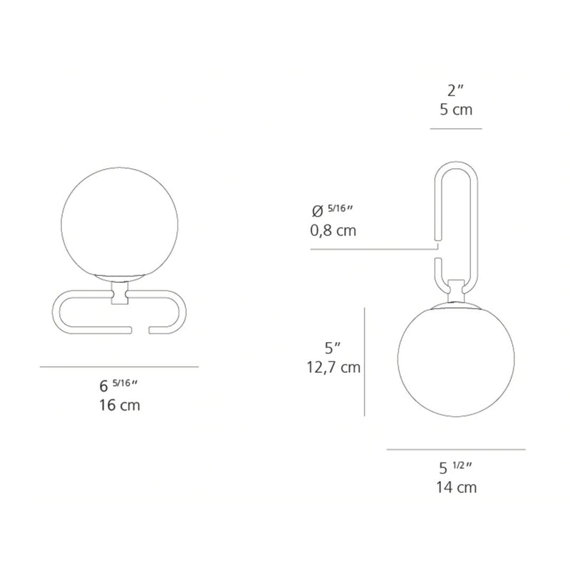 Minimalist design featuring a smooth white sphere with a sleek metal hook and balanced line pattern.