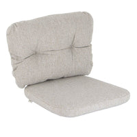 Tan upholstered cushion with a textured pattern and tufted design, ideal for comfortable seating.