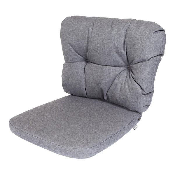 Gray padded chair cushion with tufted pattern, offering a sleek, modern design for comfortable seating.