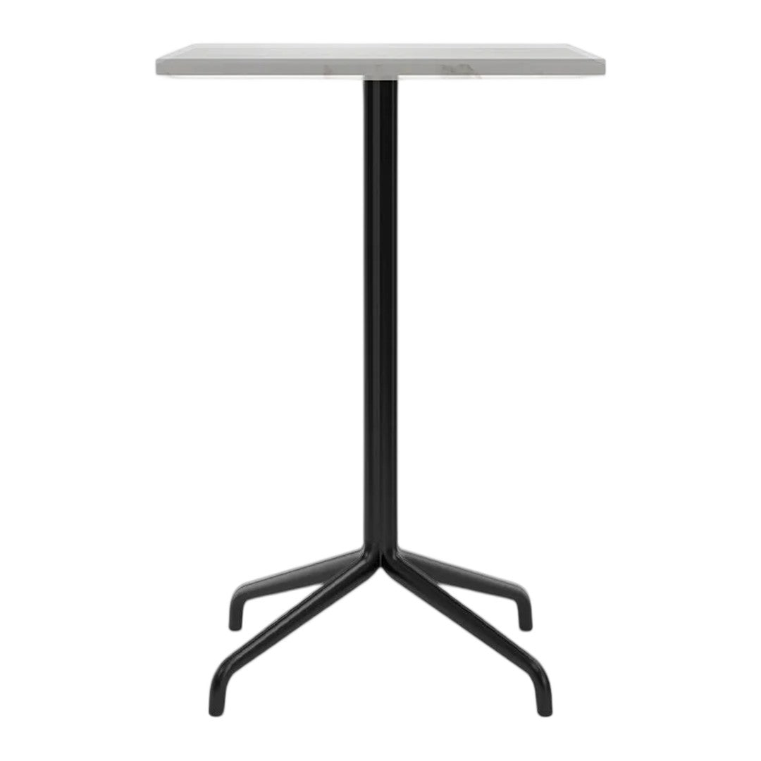 White marble tabletop with sleek black metal legs in a modern, minimalist design. Perfect for contemporary spaces.