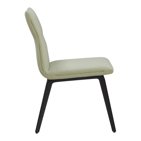 Light green upholstery with smooth texture, complemented by black metal legs in a sleek design.
