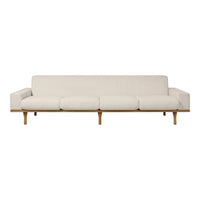 Neutral beige sofa with smooth, solid fabric and light wooden legs for a modern, minimalist look.