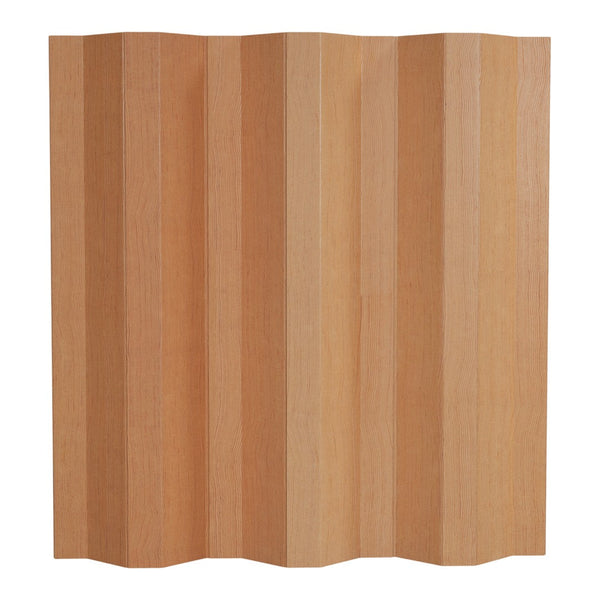 Natural wood panel with warm beige tones and vertical wave patterns, ideal for interior decoration.