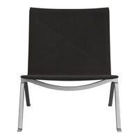 Black modern chair with a sleek design and minimalist stainless steel frame. Perfect for contemporary interiors.