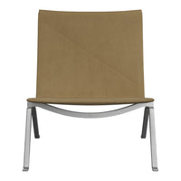 Brown modern lounge chair with a sleek silver frame and a minimalist design. Ideal for contemporary spaces.