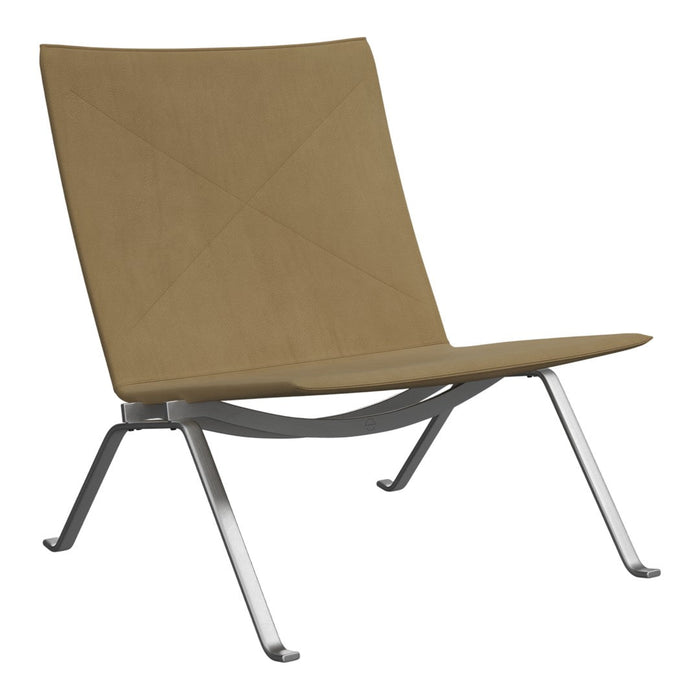 Stylish brown lounge chair with a sleek, minimalist design and a contrasting silver metal frame. Perfect for modern decor.