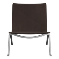 Brown padded lounge chair with a sleek silver frame and a minimalist design. Perfect for modern spaces.