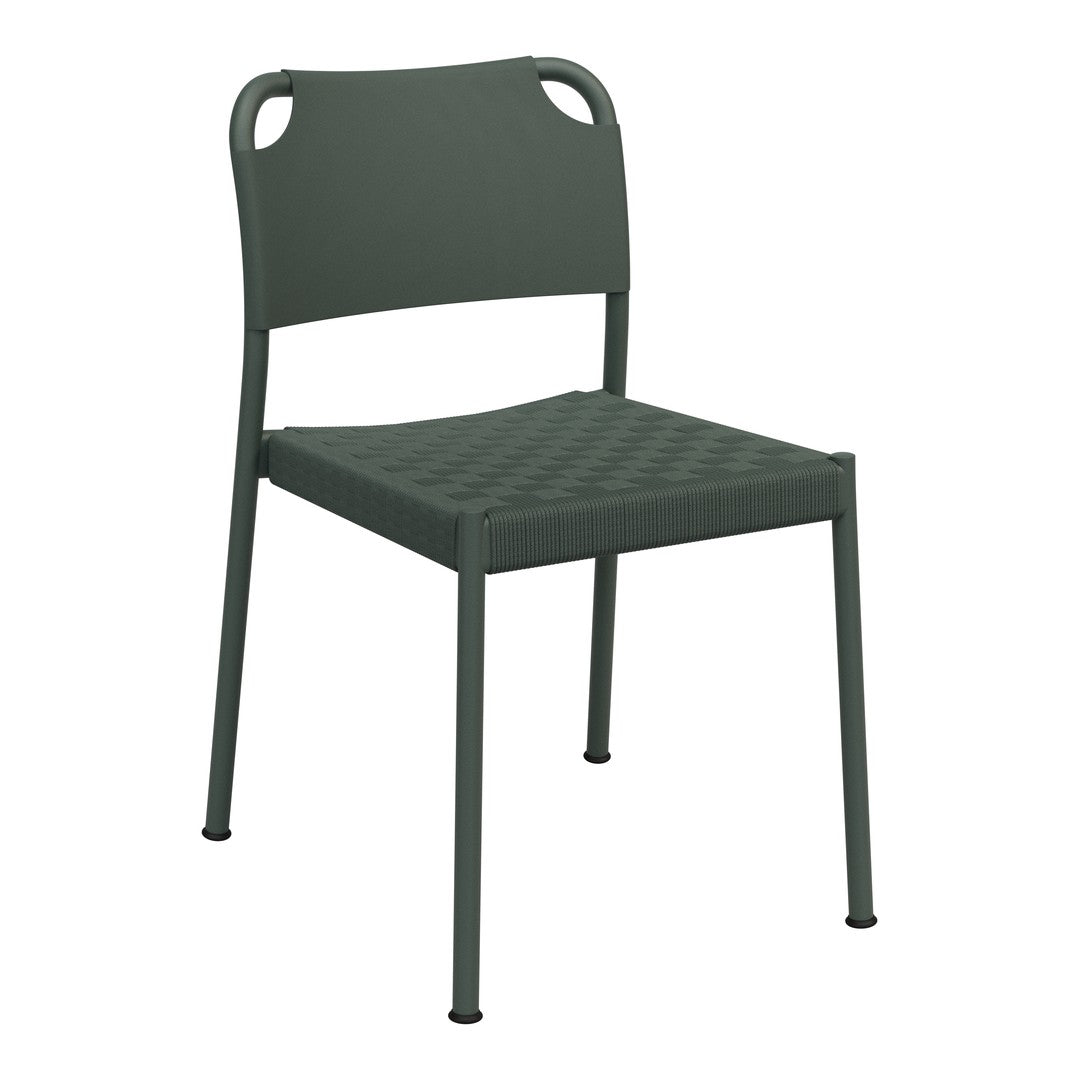 Green metal chair with a textured pattern and sleek design, perfect for modern indoor or outdoor spaces.