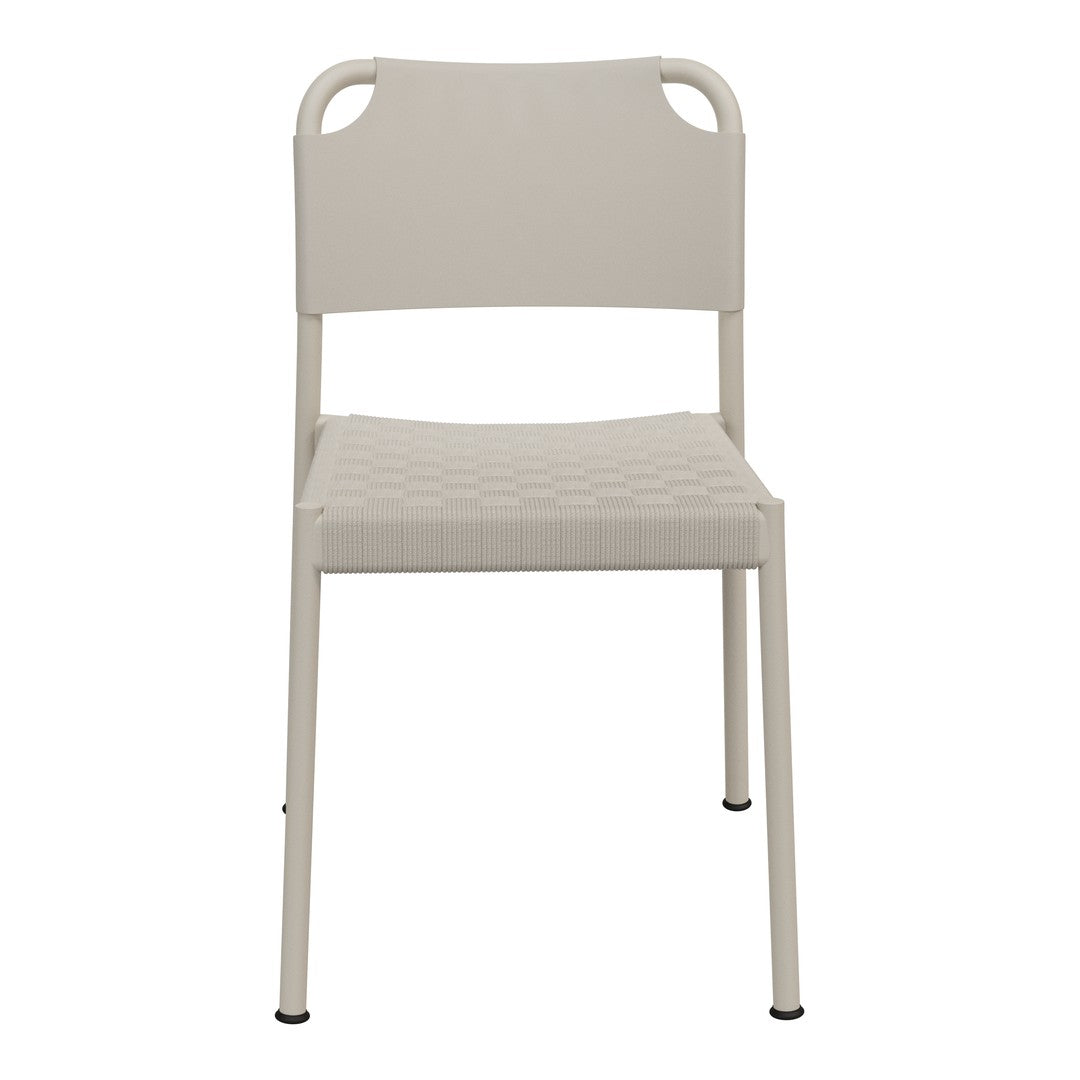 Light beige chair with a textured woven pattern and streamlined design, perfect for modern decor.