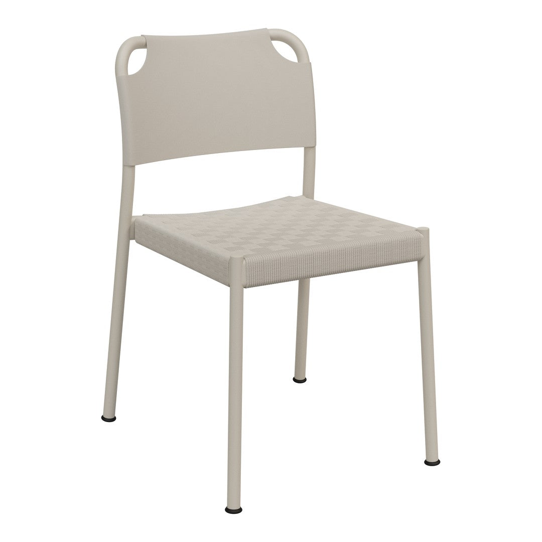 Light beige chair with a textured pattern and minimalist design, perfect for modern decor.
