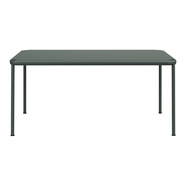 Rectangular dining table in sleek dark green finish with a smooth surface and minimalist design. Ideal for modern interiors.