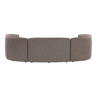 Curved gray sofa with a textured finish, featuring a seamless, modern design. Ideal for contemporary decor.