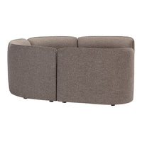 "Modern curved sofa in a soft brown fabric with a subtle textured pattern, perfect for stylish living spaces."