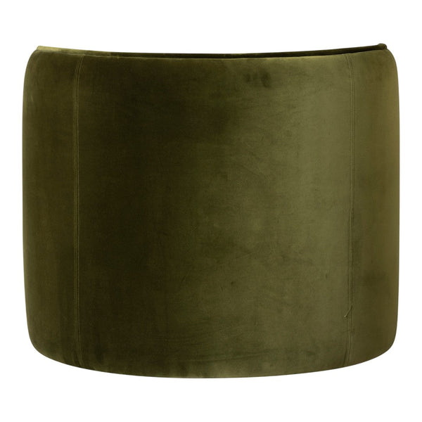 Sleek green velvet drum table with a smooth, rich texture, perfect for modern decor.