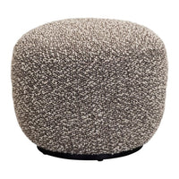 Textured round pouf in soft beige with speckled brown patterns, perfect for adding warmth to any room decor.