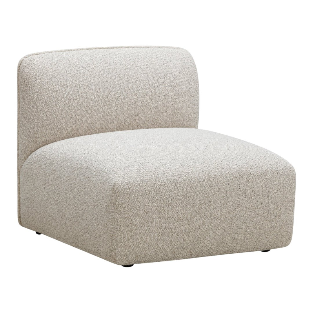 Beige upholstered accent chair with subtle textured pattern, perfect for modern interiors.