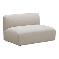 Beige minimalist sofa with a smooth, textured fabric and clean, contemporary silhouette perfect for any modern space.