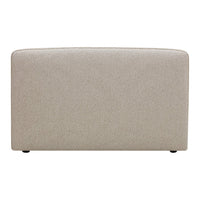 Beige upholstered bench with a subtle textured pattern and rounded edges, ideal for stylish home decor.